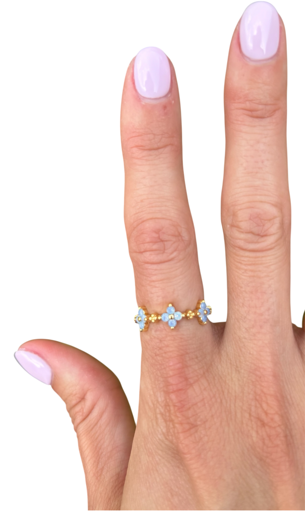 Dainty Blue Opal Flower Ring