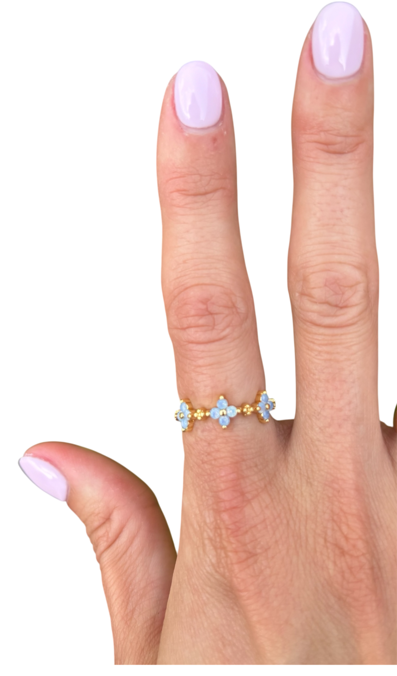 Dainty Blue Opal Flower Ring