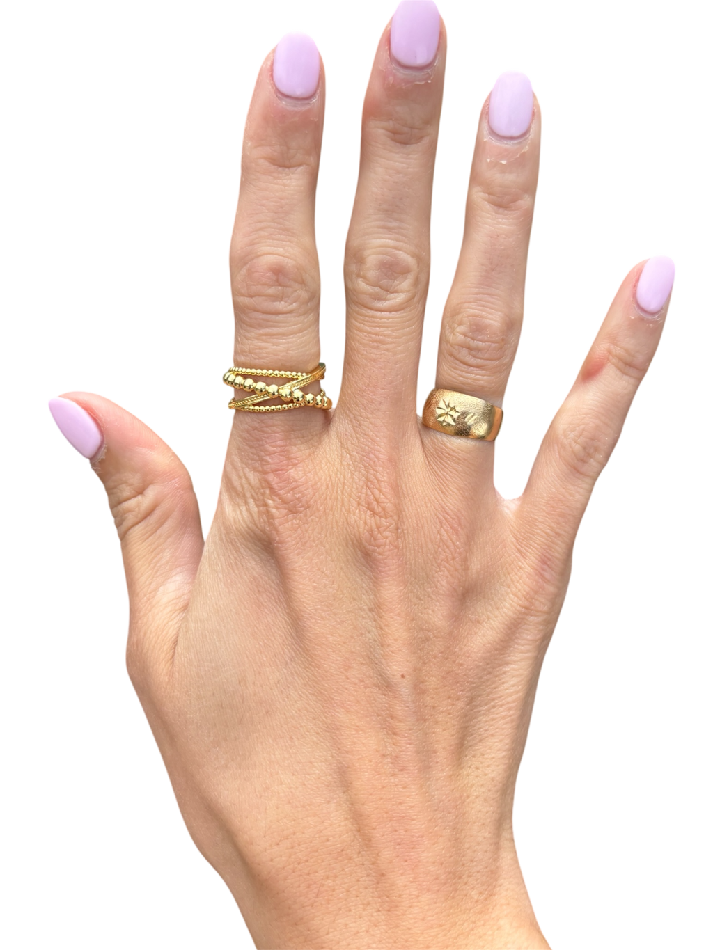 Dotted Bubble Crossed Multiple Band Ring