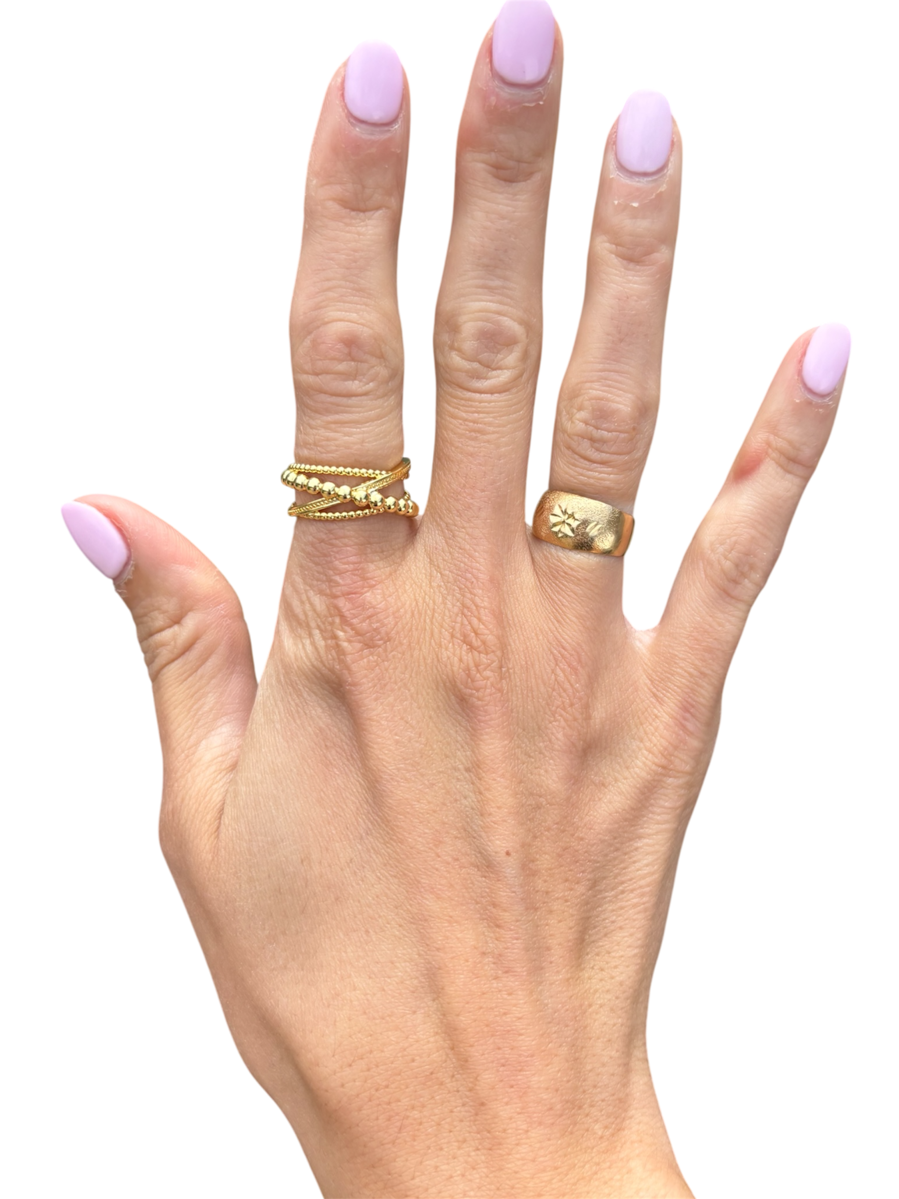 Dotted Bubble Crossed Multiple Band Ring