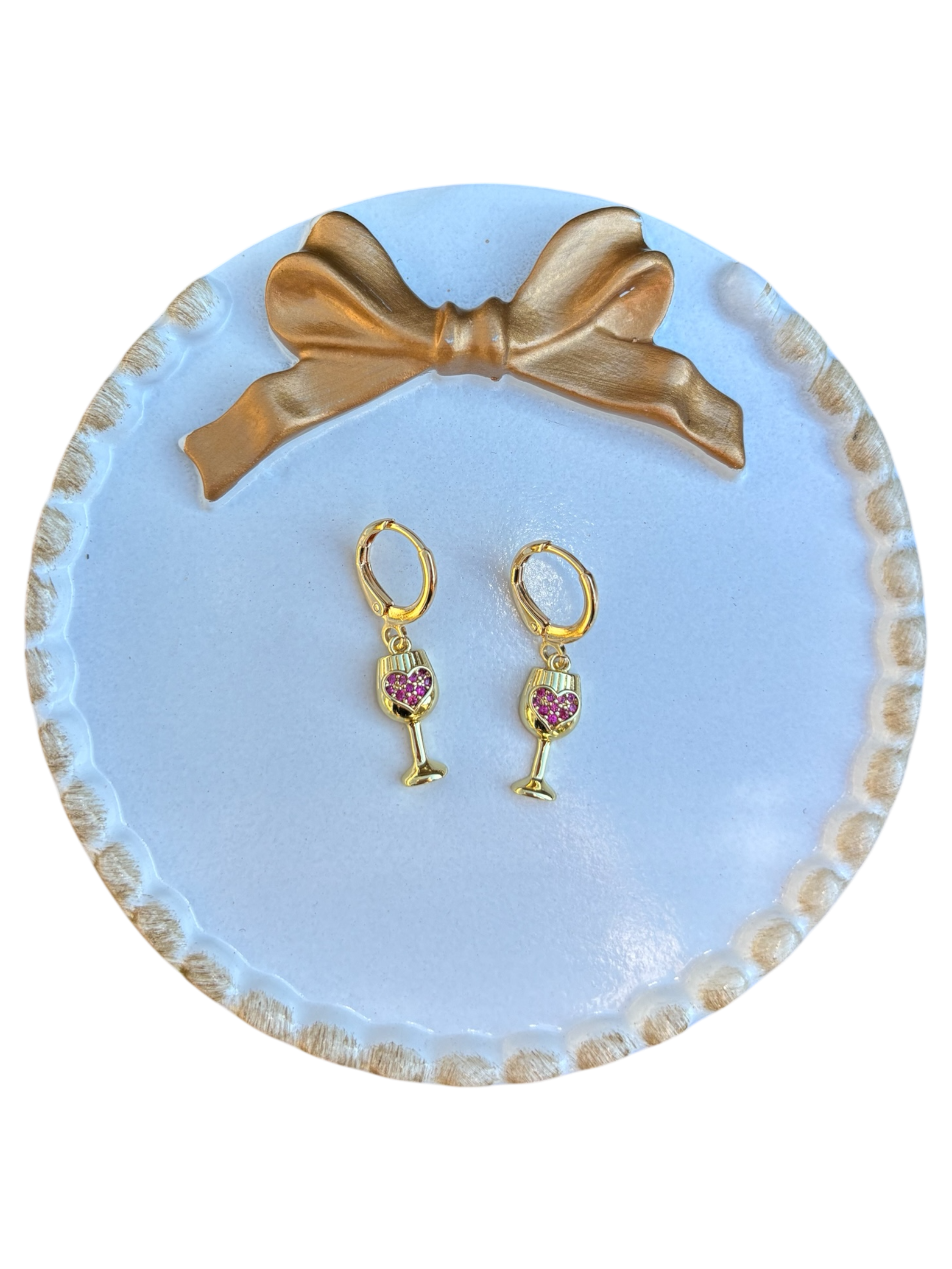 Huggie Pink Heart Wine Glass Earrings