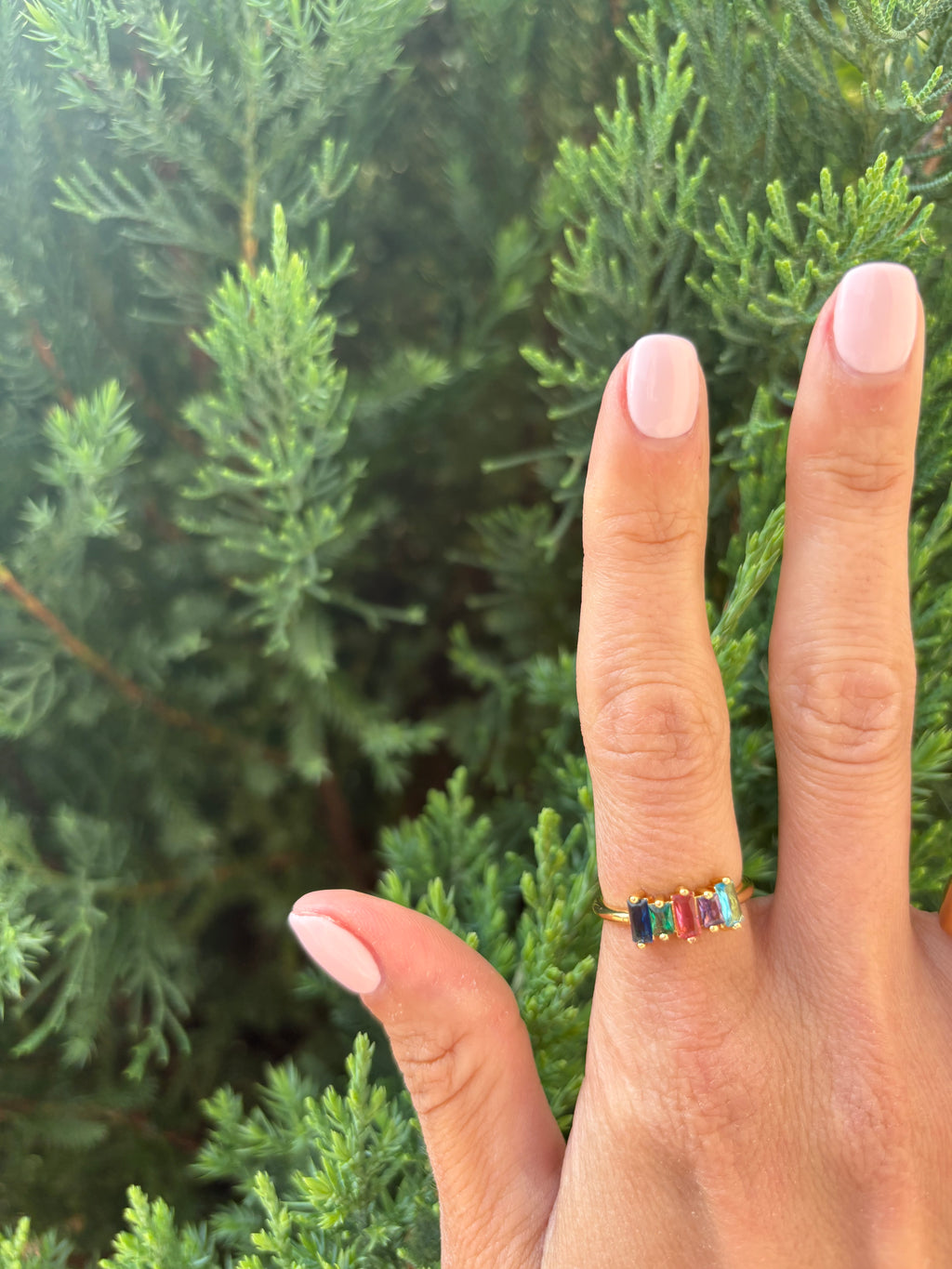Dainty Colorful Baguette Ring