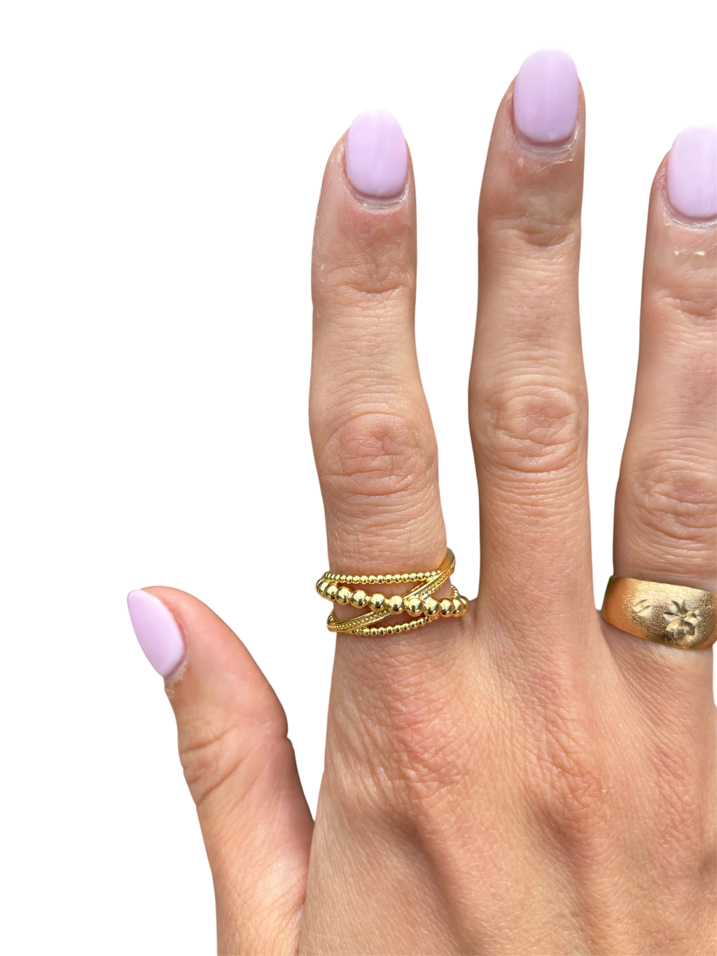 Dotted Bubble Crossed Multiple Band Ring