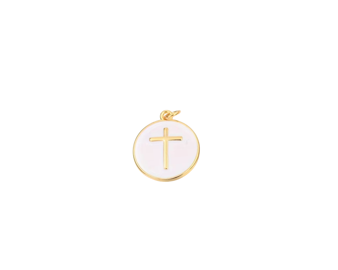 Round White Cross Charm