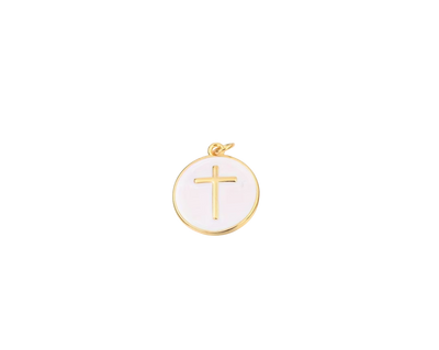 Round White Cross Charm