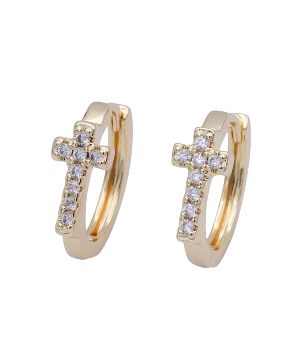 Cross Gold Hoop Earring Religious