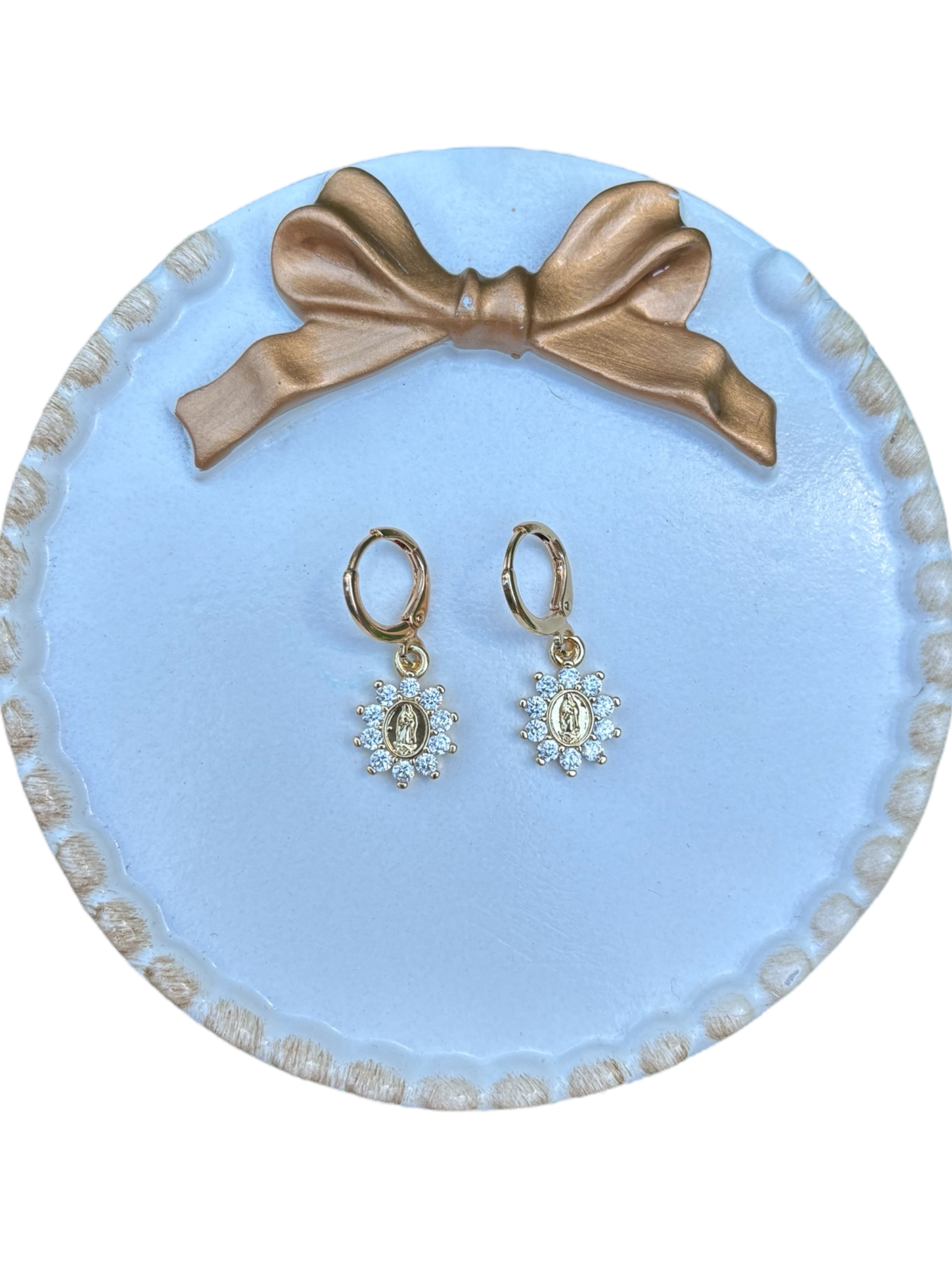 Mother Mary Rhinestone Huggie Earrings