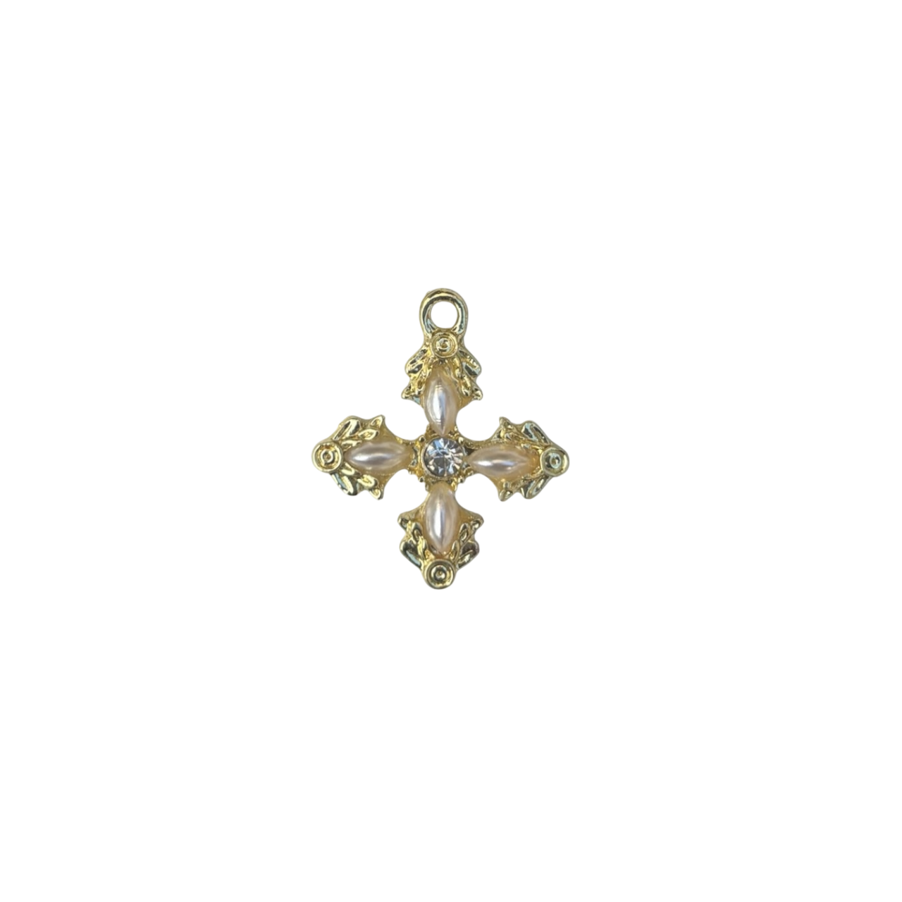 Pearl & Rhinestone Cross Charm