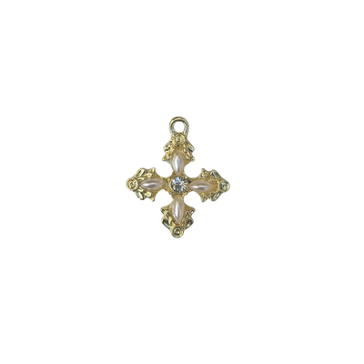 Pearl & Rhinestone Cross Charm