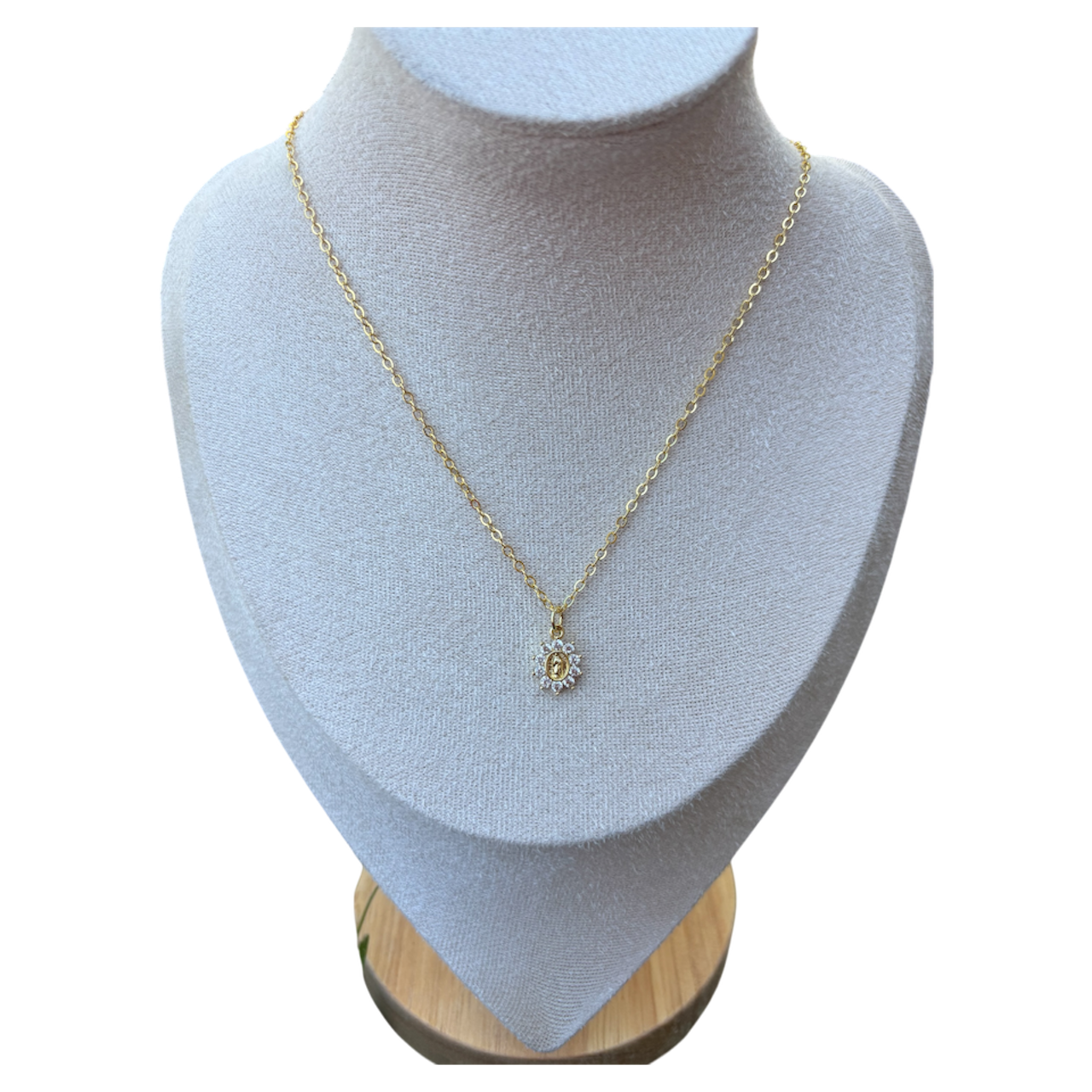 Small Rhinestone Mother Mary Necklace