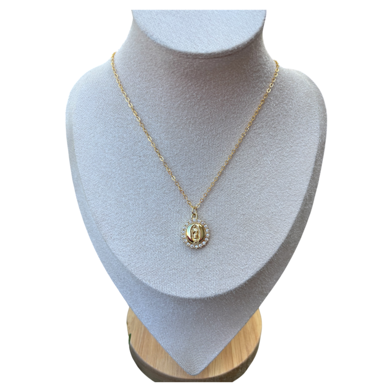 Round Gold Mother Mary Necklace